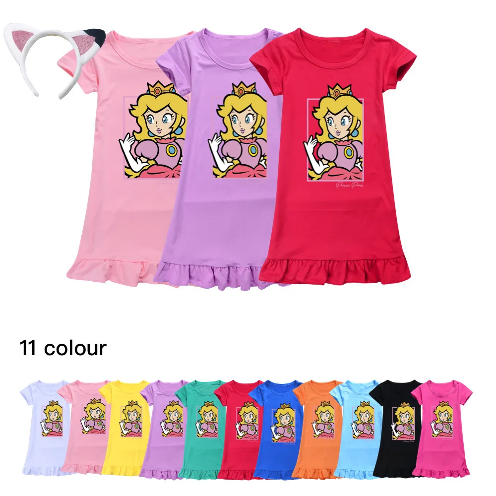 

Lovely Peach Princess Dress Baby Girls Nightdress Kids Cartoon Pajamas Children's Clothing Girl Short Sleeve Sleeping HomeWear