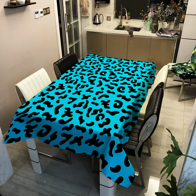 Blue Leopard Print Rectangular Kitchen Tablecloth Waterproof Dining Rectangular Table Cloth Cover Picnic Mat Home Wedding Decor