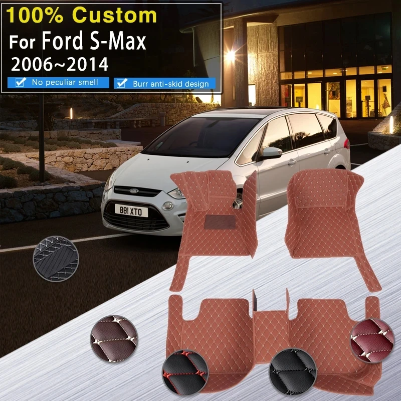 

Leather Car Floor Mat For Ford S-Max MK1 2006~2014 5 Seaters Anti-dirt Pads Car Mats Luxury Carpet Car Accessorie Interior Parts
