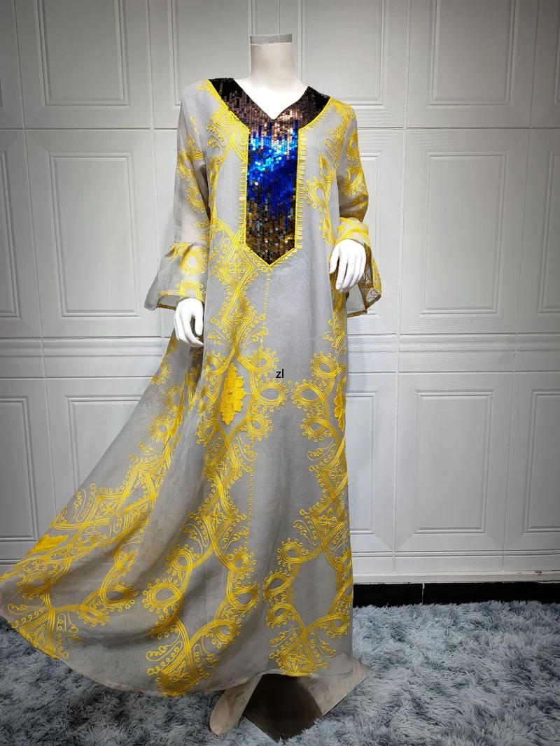 Sequin Embroidery Caftan Marocain Dress Saudi Folk Wear Abaja  Dress Abayas For Women Muslim Prayer Clothes Ramadan