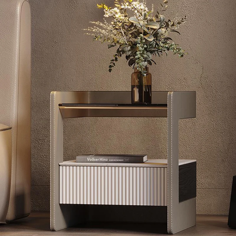 

Современные ночные столики с беспроводной зарядкой, стеклянный простой дизайн, прямоугольный прикроватный столик, металлические шкафы для хранения, украшения для дома