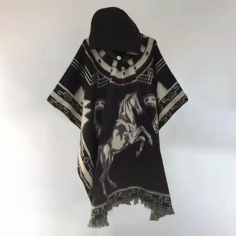 Мужские куртки с кисточками и капюшоном пончо стильный рисунком совы V-образный