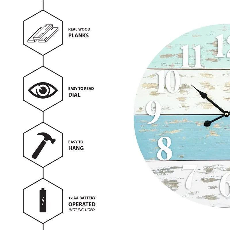 

, Rustic Modern Seaside Home Decor Rustic Coastal Blue Modern Wood Round Farmhouse Wall Clock, Unique Seaside Home Decor for Any