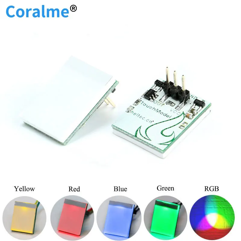 

5pcs Capacitive Touch Switch HTTM Touch Button Sensor Module Green Blue Red Yellow RGB Colorful Display Integrated Circuit