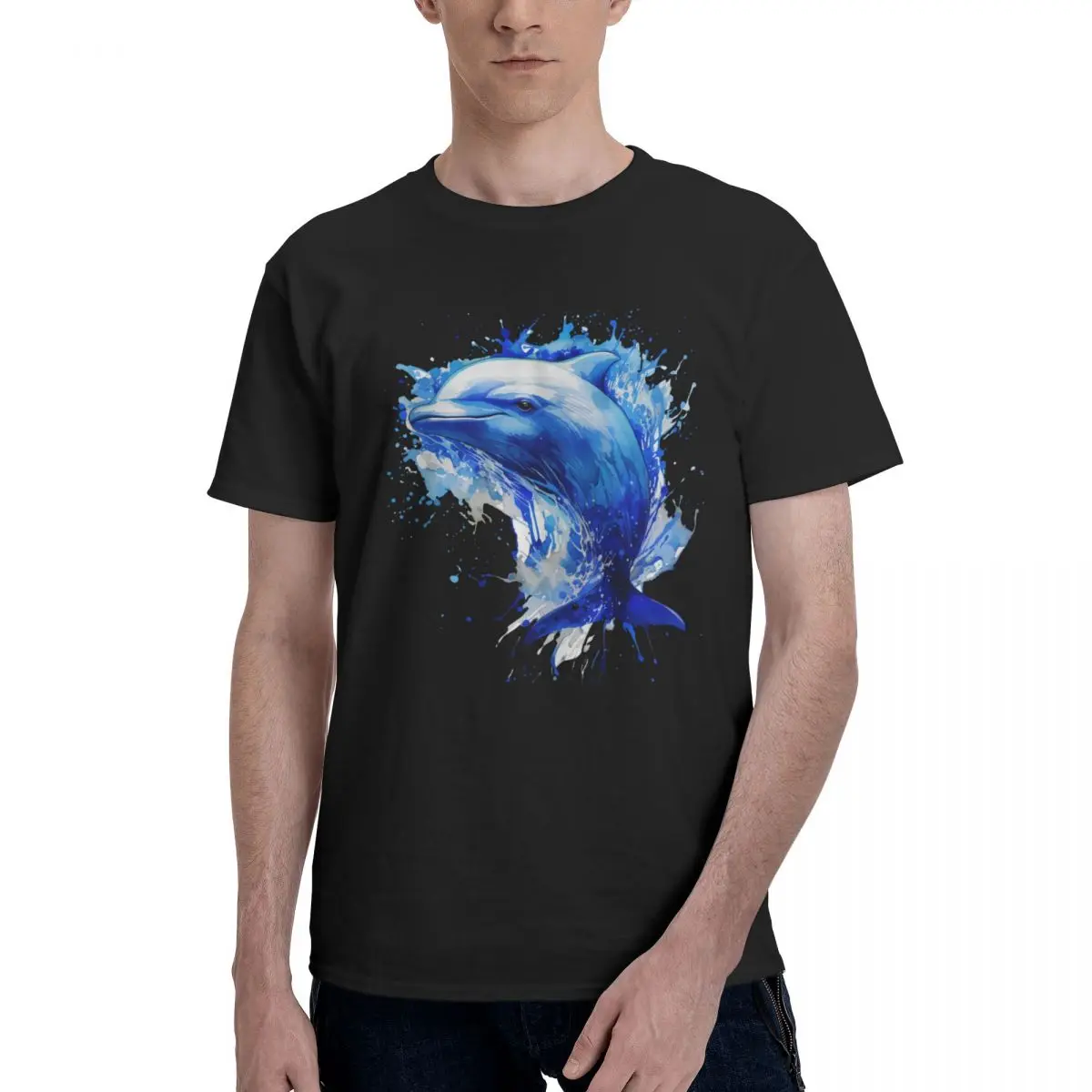 

Dolphin T Shirt Ink Drawing Hyper Artistic Streetwear T Shirts Round Neck Print Tee Shirt Cotton Trendy Clothing Plus Size