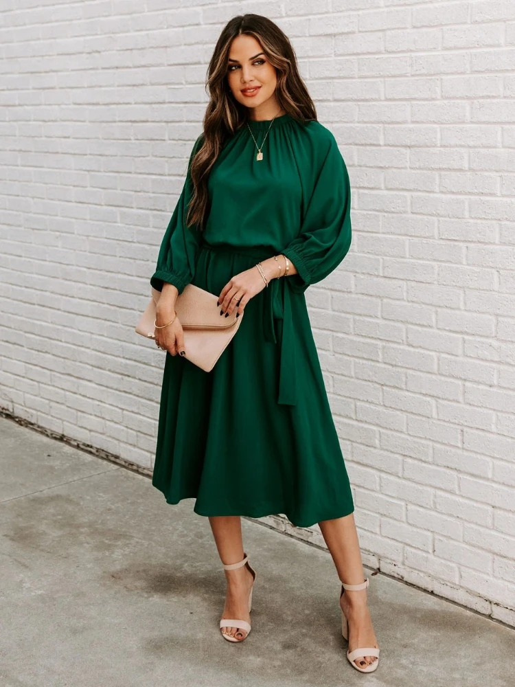 

Dresses for Women Spring Summer New Solid Color Sexy Dress Long Sleeve Slim Fit Big Swing Long Dress Oversized Bridesmaid Dress