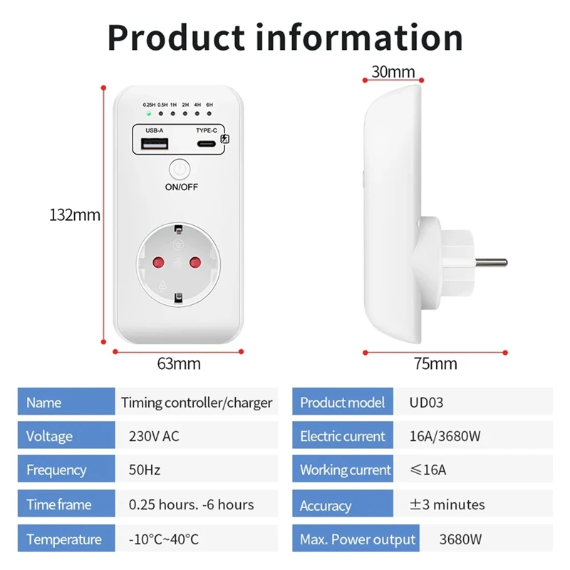 USB Type-C таймер цифровой обратный отсчет зарядная розетка кухонная техника