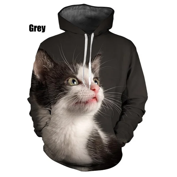 2023 New Fashion 3D Cat Hoodies Funny Animal Cat Printed Hoodie Casual Men Women Hooded Pullovers