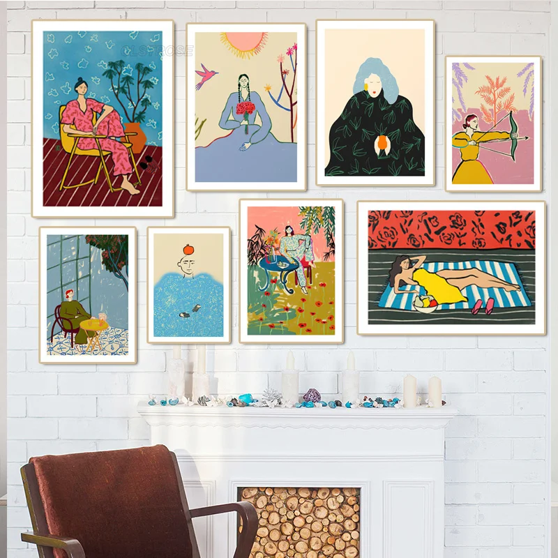 

Abstract Minimalist Figure Poster Holding A Flower Nordic Style Canvas Painting Wall Art Home Decor Print for Living Room