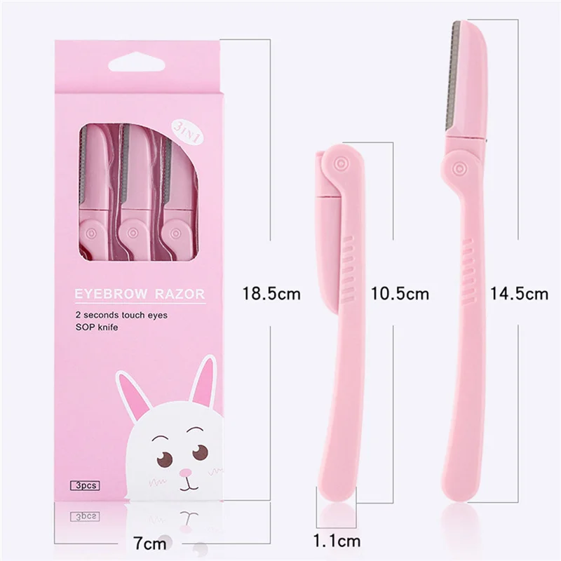 

3PCS/Lot Women Facial Face Razor Portable Foldable Eyebrow Trimmers Blades Shaver Makeup Beauty Tools Pink Eyebrow Trimmer