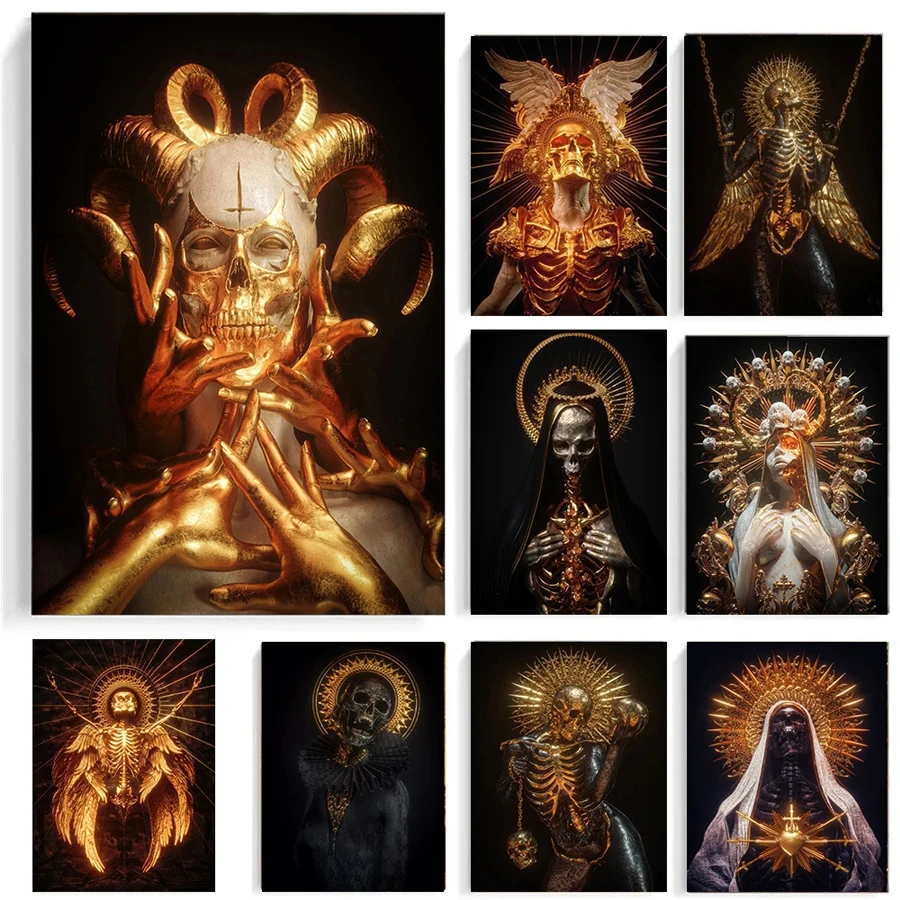 

Золотая Статуя черепа, алмазная живопись, вышивка крестиком, Скандинавская скульптура, Современная полная Алмазная мозаика, вышивка, настенные картины