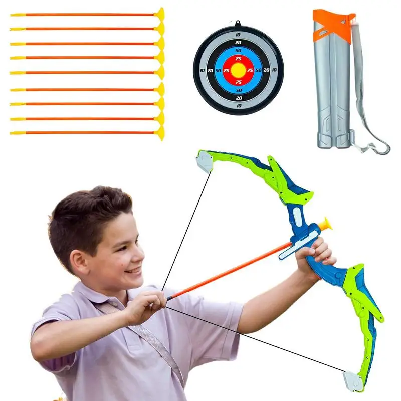 

Bow Toy LED Light Up Bow Games For Beginners LED Light Up Aiming Toy Set With 10 Suction Cup Arrows Target & Quiver For Over