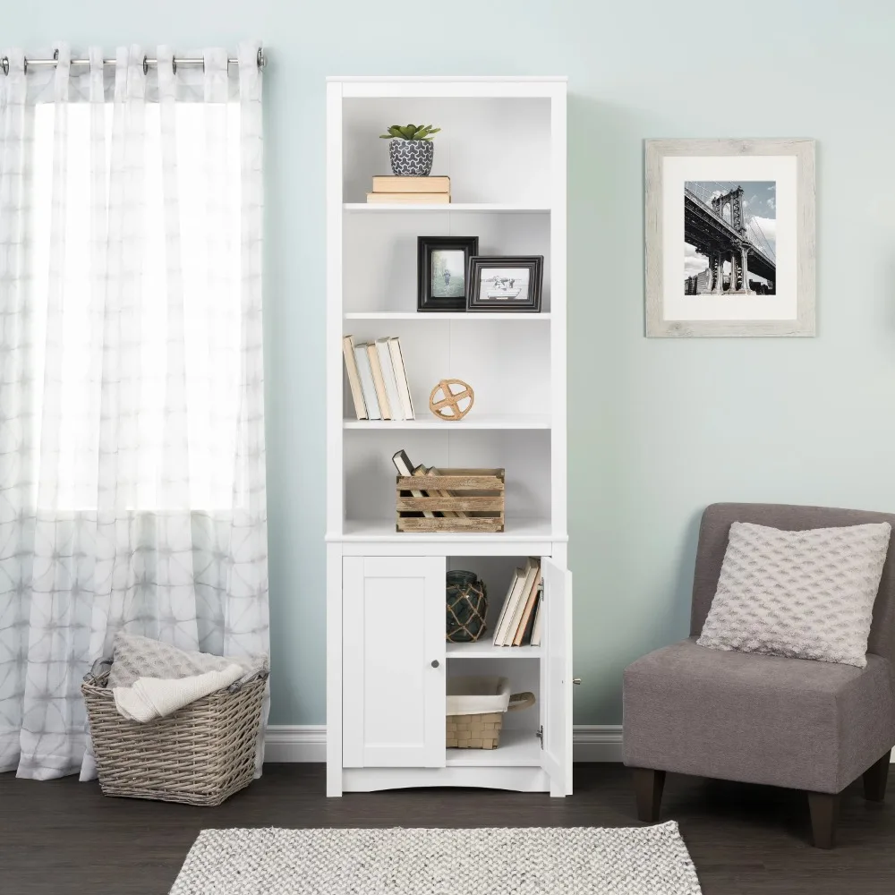 Prepac Tall 6 Shelf Bookcase with 2 Shaker Doors, White 2023