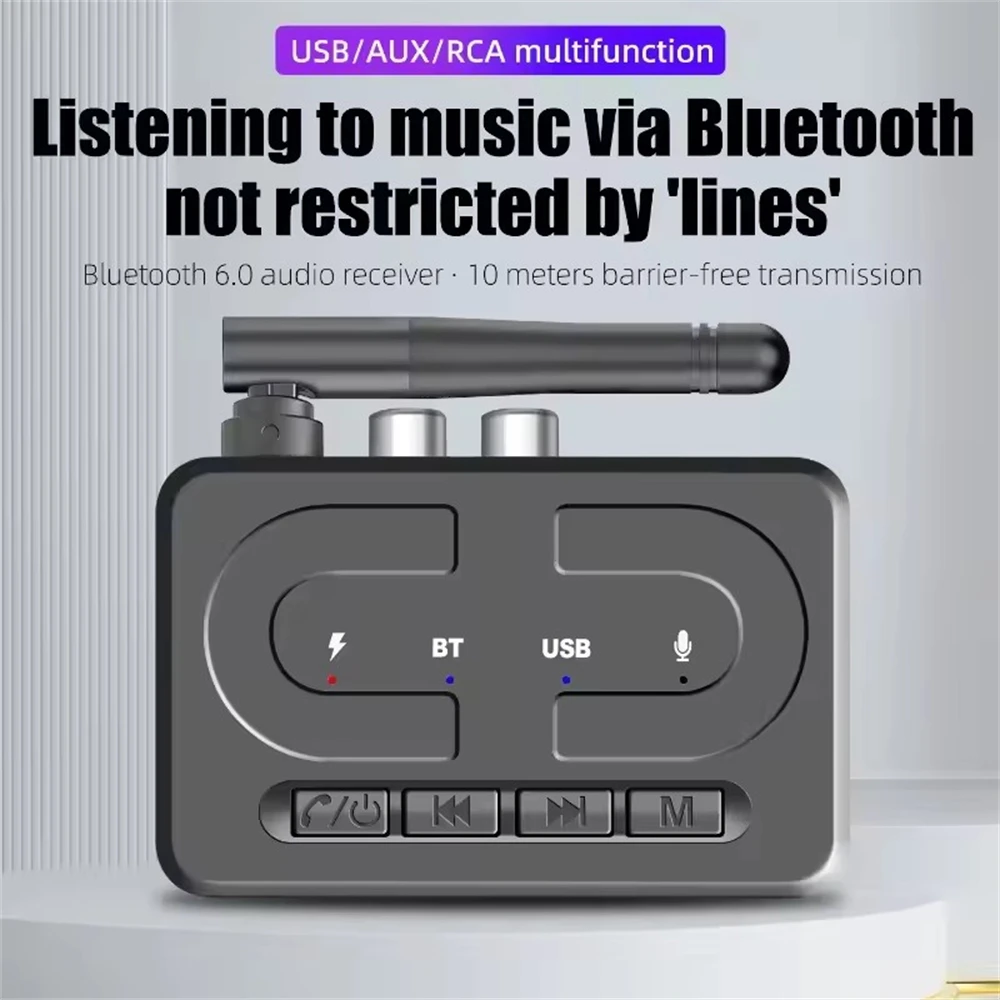 Фото Bluetooth-приемник 6.0, USB-адаптер для воспроизведения музыки с HD-микрофоном и антенной, беспроводной адаптер с разъемами 3.5 мм AUX и RCA, HIFI-стерео для автомобильных колонок и усилителей №1