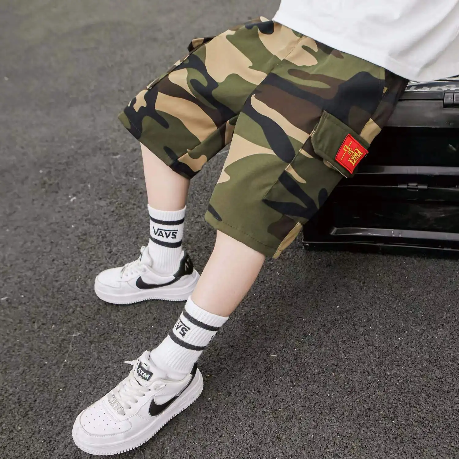 Boys 、Shorts Summer Youth Camo Overalls Medium Pants Five Points Thin Style Outside Wear Children's Pants Loose Fashion 4-12 Yea
