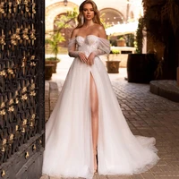 a line wedding dress 2022 long sleeves lace split sexy tulle bride gowns for bridal robe customize women