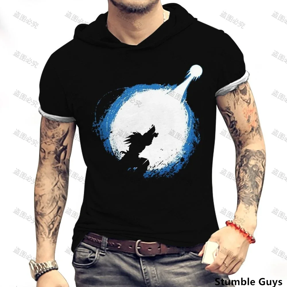 Мужская футболка с капюшоном Goku большие размеры и принтом дракона жемчуга Z лето