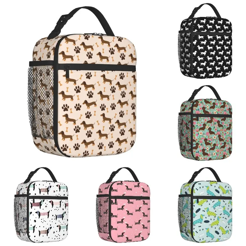 Long Hair Dachshund Sausage Dog Print Thermal Insulated Lunch Bags Pet Wiener Portable Lunch Container School Storage Food Box