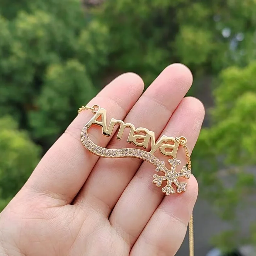 HIBODY One Piece Cut Custom Stainless Steel Half Diamond Name Alphabet Necklace Multi Font Choice Women Necklace Gift