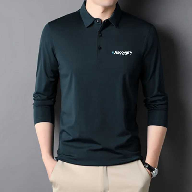 New Men's Shirt Casual Business Top Discovery Channel Polo Shirt Men's Long-Sleeved  Fashion Korean Slim Collar Golf Clothing