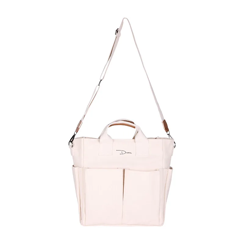 

Multi-pocket Solid Color Student Canvas A4 Book Bag Luxury Handbags Women Briefcase Bag Large Capacity Shoulder Messenger Bags