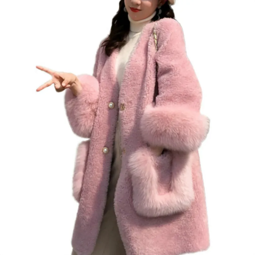Women Warm Luxury Faux Mink Fur Trench Coat Imitation Fox Fur Jacket Cardigan Pockets Single-breasted Fleece Furry Tops Abrigos