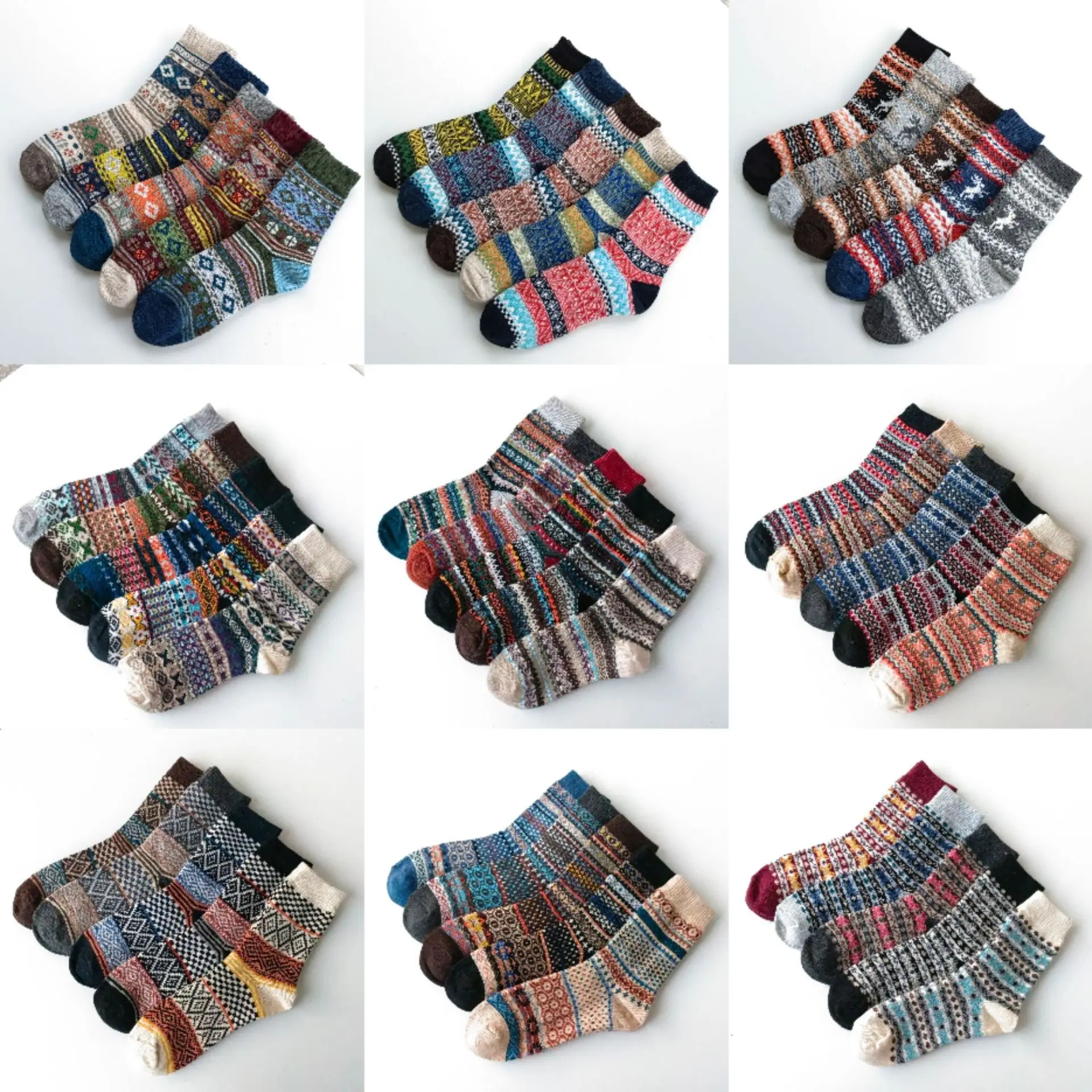 New male wool cotton mixed socks men's floor socks men retro ling thick thread socks thick and warm Various patterns