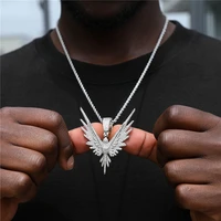 hip hop angle wings pendant iced out cubic zirconia stones necklace pendant for women men jewelry charm gift