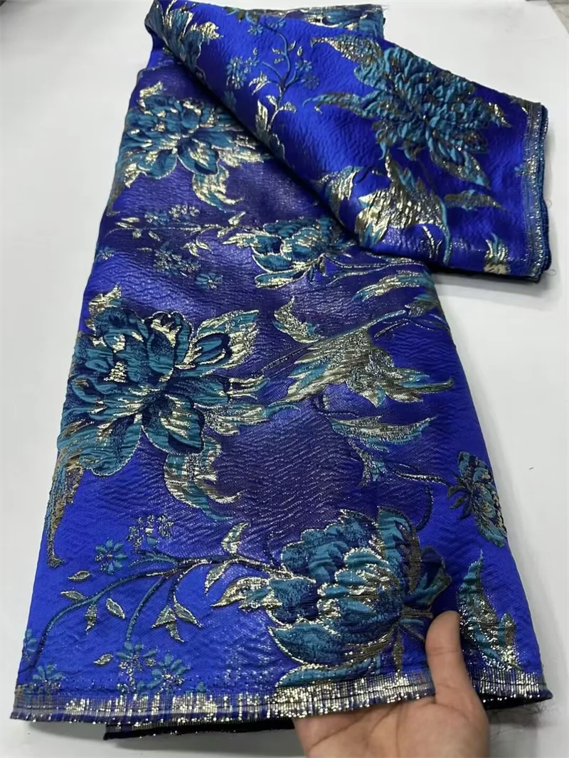 Синяя африканская жаккардовая парчовая ткань нигерийский цветочный дамасский