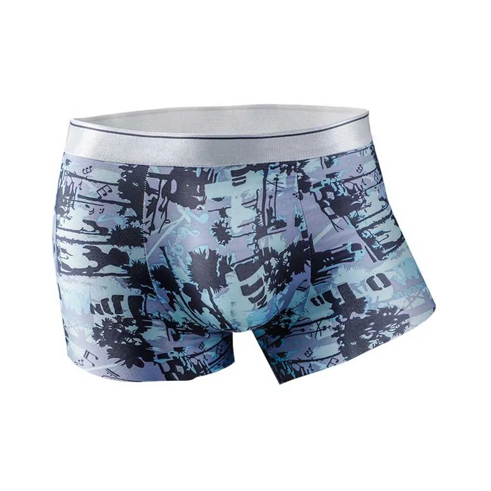 

Men Seamless Sexy Boxer Briefs Underwear Ice Silk Smooth Breathable Trunks Men's One Piece Ice Silk Underpants Printed Breathab