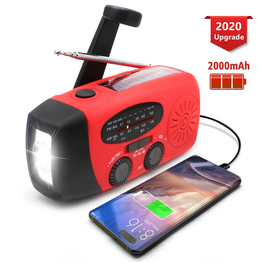 

Hand Crank radio Solar Power FM/AM/WB/NOAA Weather Radio Use Emergency LED Flashlight and 2000mAh Power Bank