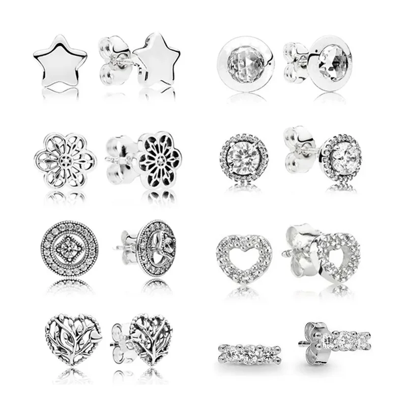 

925 Silver Pentagram Love Heart Zircon Women Earrings Fashion Charm Making Family Friends Gift Banquet Oorbel Designer Jewellery