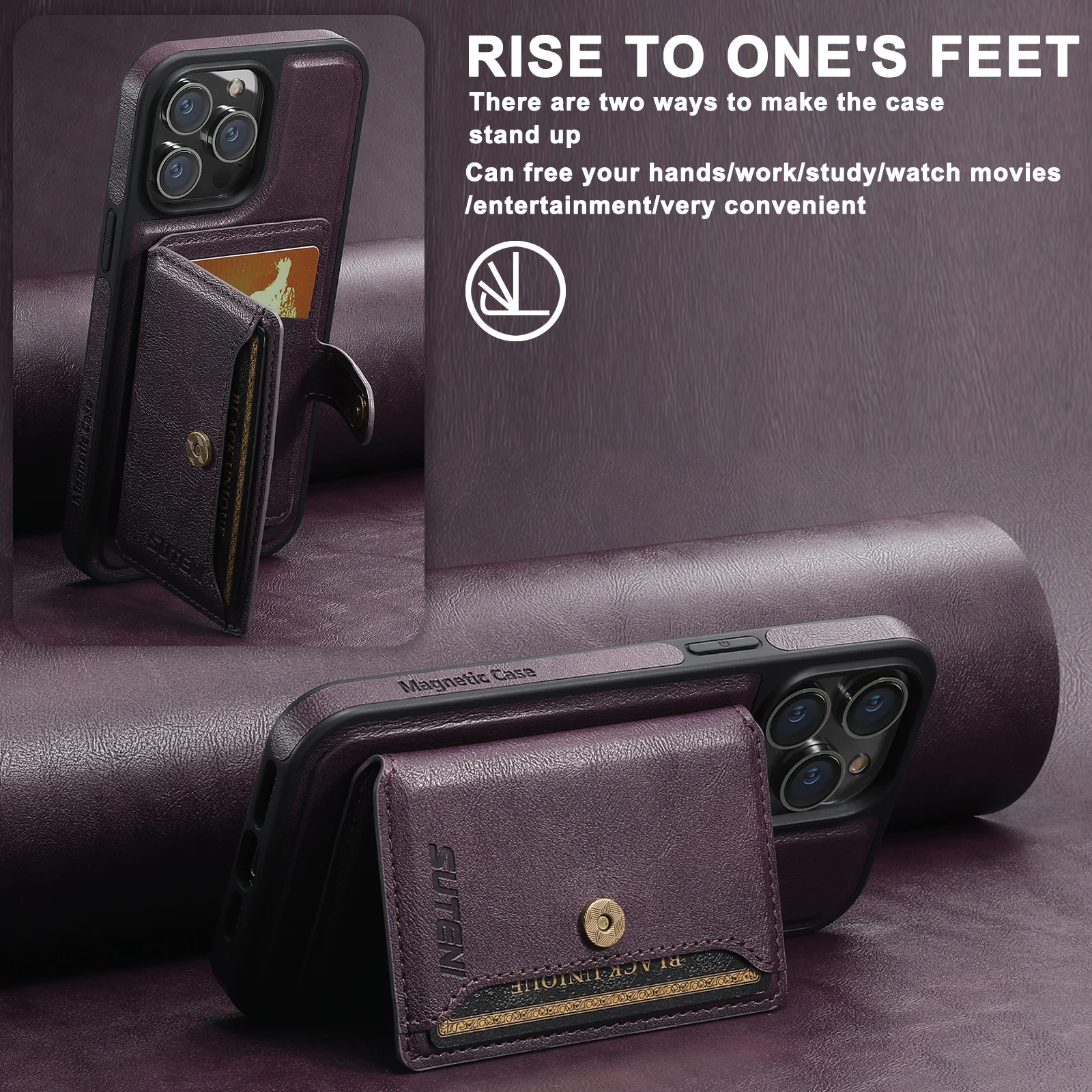 2 в 1 съемный бумажник для карт Сильный магнитный чехол iPhone 12 13 14 15 16 Pro Max Plus