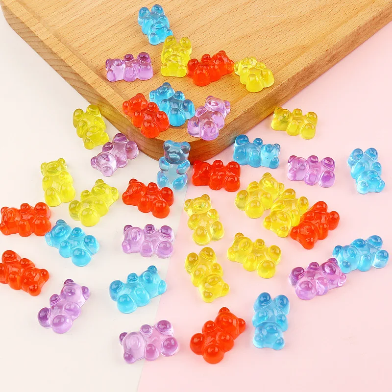 

10pcs Cute Bear Nail Charms 12*17mm Colored Transparent Flatback Resin 3D Nail Art Parts DIY Design Nails Rhinestone Accessories