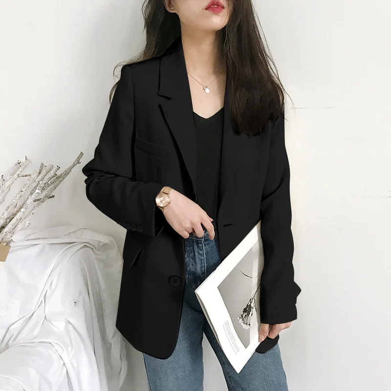 Korea Women Loose Blazers Beige Black England Style Office Lady Work Suits 2023 Woman Spring Autumn Single Breasted Blazers New