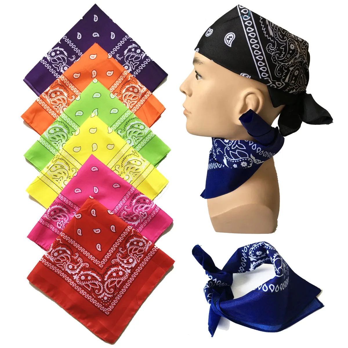 

Women/Men Hip Hop Square Paisley Bandanas Fabric Cashew Cotton Headbands for Girls Ladies Sports Hairbands Scarfs Accessories