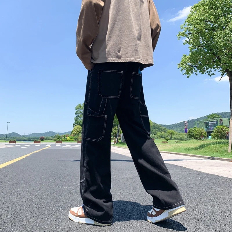 Мужские мешковатые джинсы Y2K в Корейском стиле с эластичным поясом прямые на