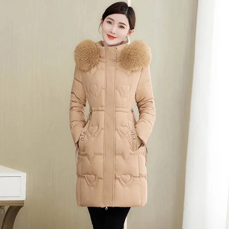 

2023 New Winter Jacket Women Parka Fur Collar Hooded Thick Warm Long Female Coat Casual Outwear Down Cotton Jacket Parkas