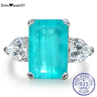 shipei 925 sterling silver emerald cut 8ct created moissanite paraiba tourmaline gemstone wedding engagement rings fine jewelry