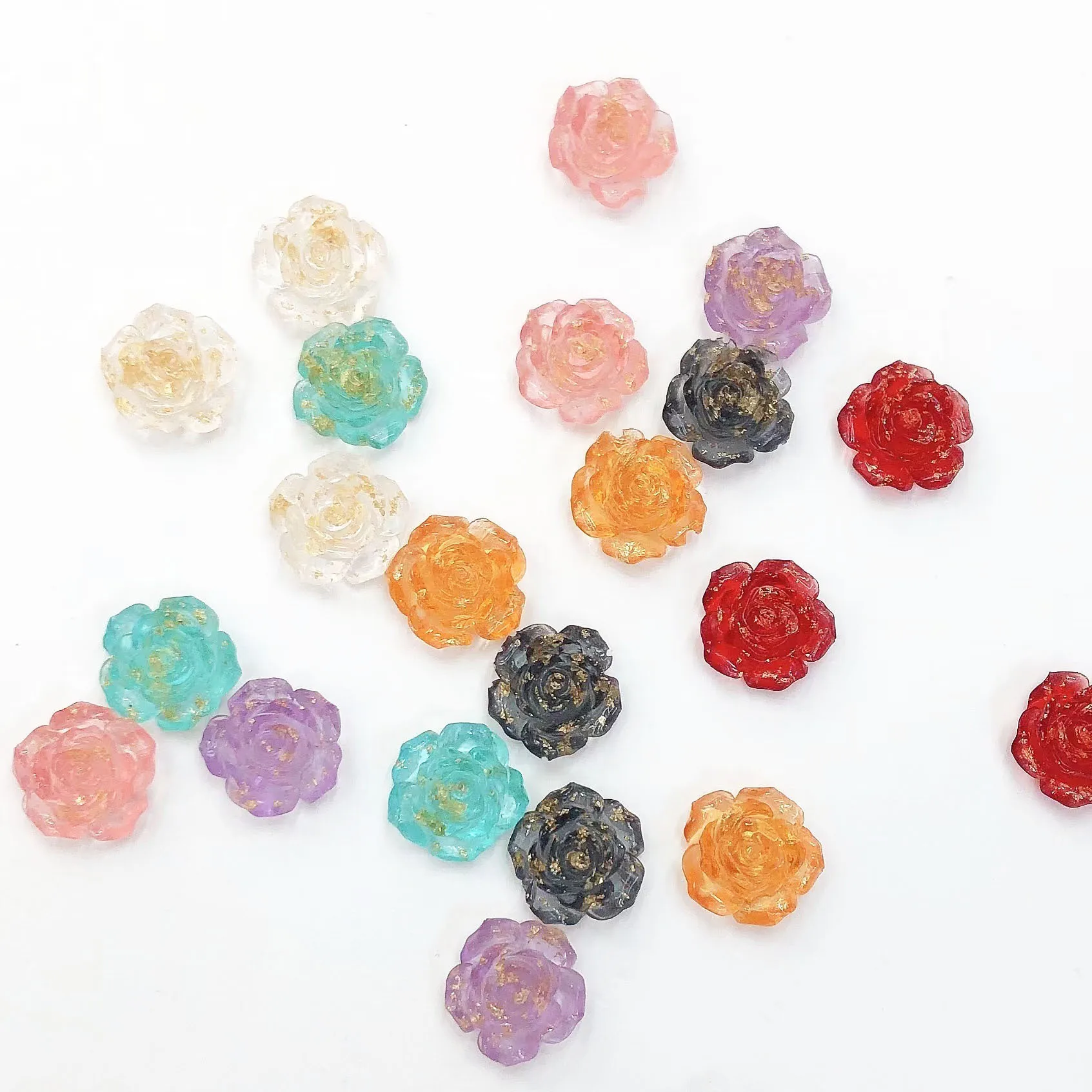 10 шт. Золотая фольга красочные прозрачные розы камелии цветочные бусины