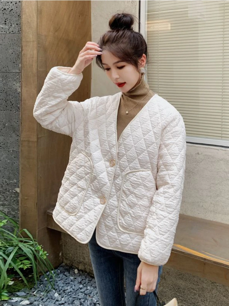 

Autumn Winter New Button Coat for Women Super Hot Fashion Pockets Long Sleeve Tops Thin Quilted Jacket Women Loose Casual Parkas