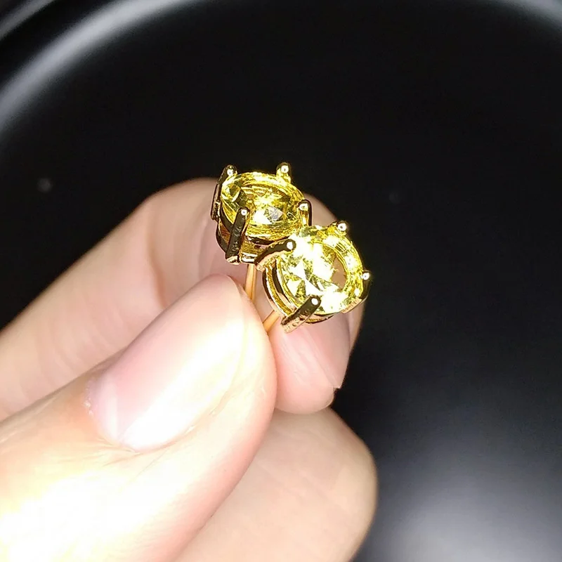 Brazilian Yellow Crystal Earrings Classic Four Claw Yellow Round Earrings Colorful Treasure Yellow Crystal Earrings