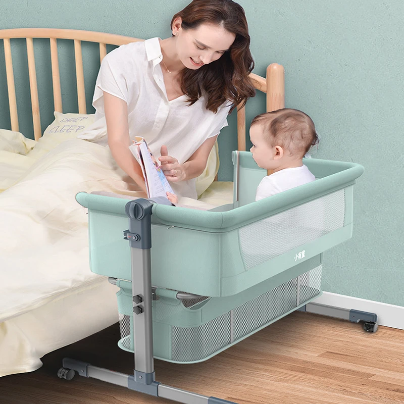 

Portable Removable Crib Baby Bed Foldable High and Low Adjusting Stitching Large Bedside Baby Nest Comes