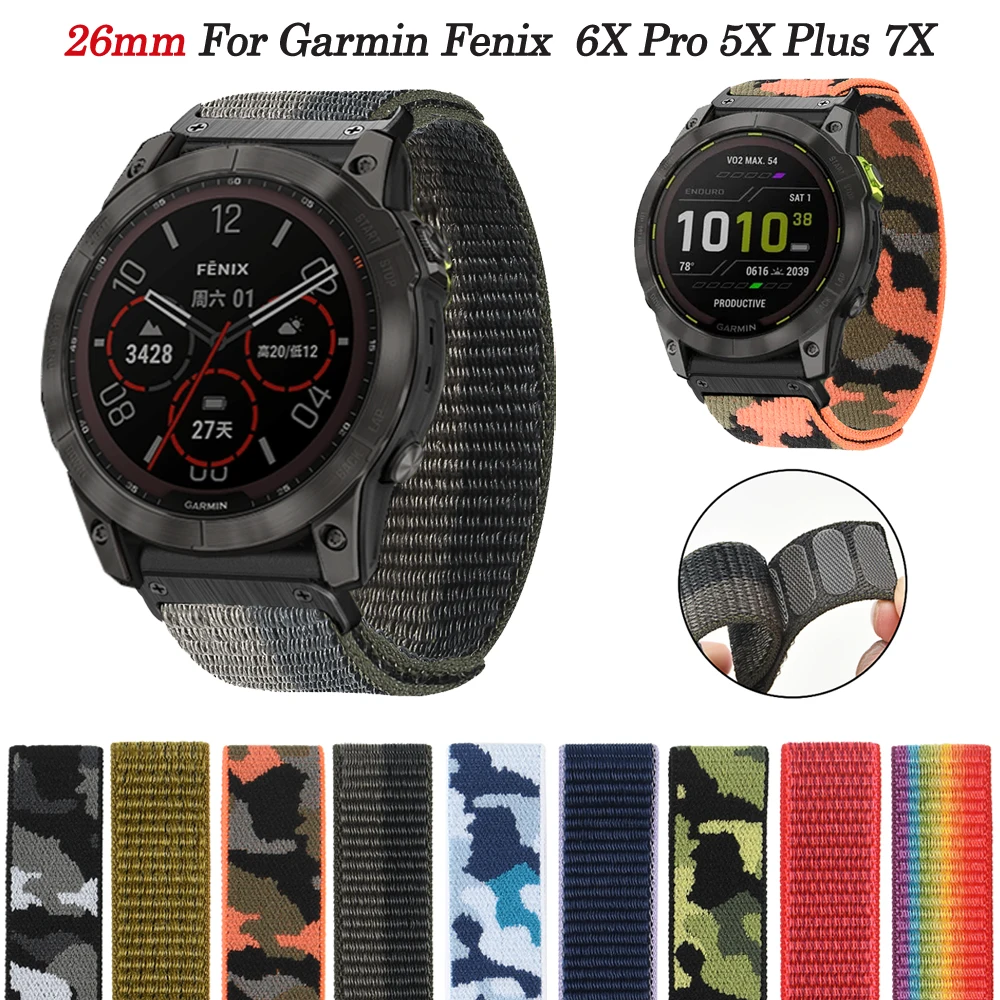 

26mm Loop Nylon Wristbands For Garmin Fenix 7X 6X Pro 5X Plus 3HR Enduro 2 Mk1 Mk2i Smartwatch Bracelet Band Quick Release Strap