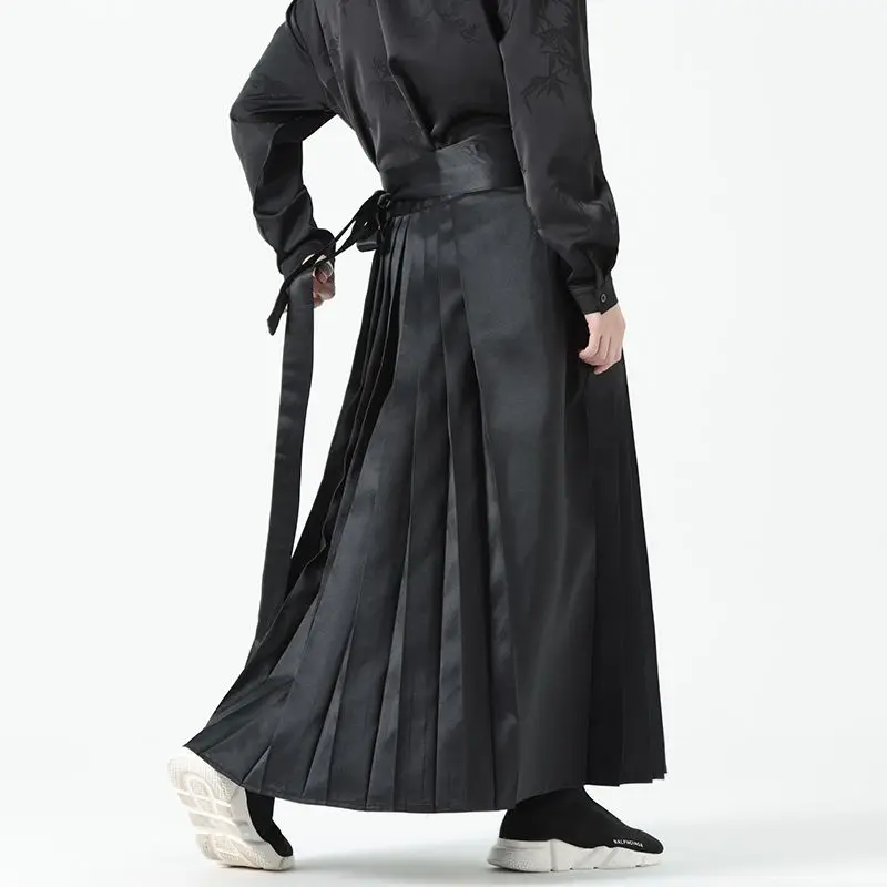Модная черная бамбуковая юбка с длинным рукавом Hanfu лицом лошади для мужчин и