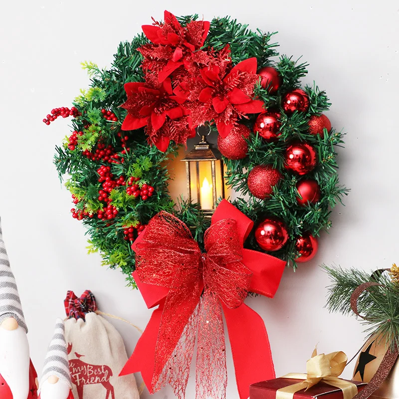

40cm Christmas Wreath Handmade No Fading Decorative Garland For Indoor Outdoor Front Doors Windows Christmas Decoration