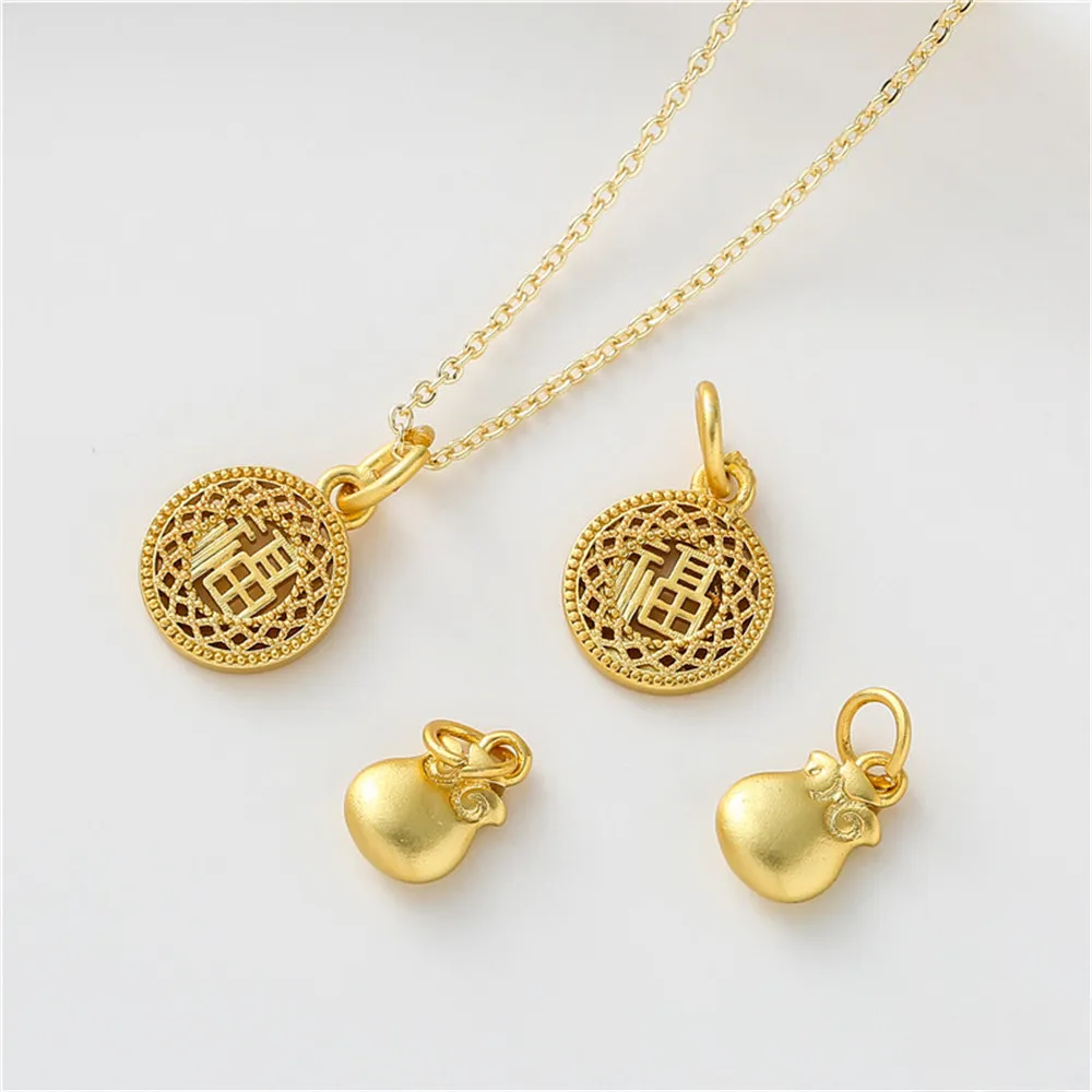 

Sand gold small charm money bag charm round hollow fortune word pendant handmade diy necklace bracelet jewelry accessories