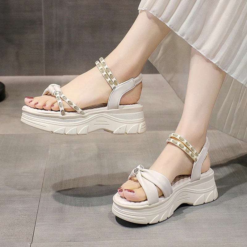 

Clogs With Heel Black Platform Sandals All-Match Female Shoe Womens Wedges Med Buckle Strap 2022 Summer Thick Espadrilles Comfor