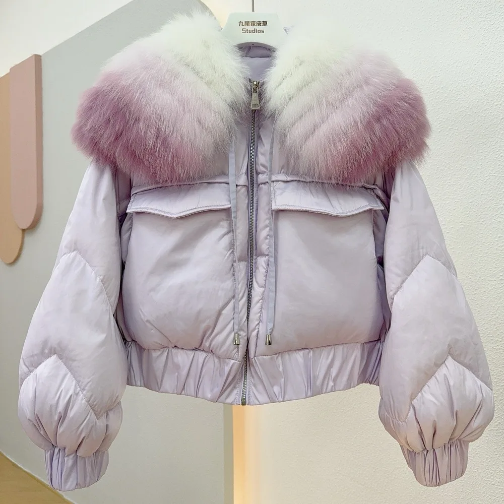 Oftbuy Женская Толстая Зимняя Белая Парка С Воротником Из Натурального Лисьего Меха