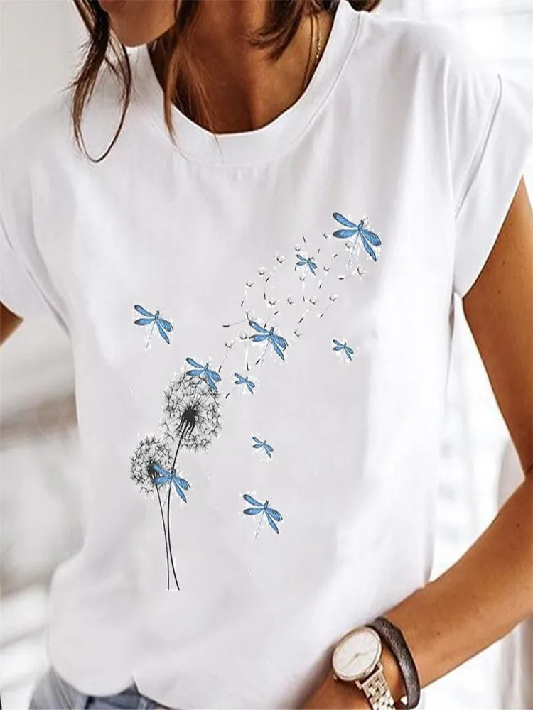 

NDUCJSI Женская одежда с принтом Футболки женские топы летние рубашки футболка бабочка любовь красочная Мода Мультфильм о-образный вырез для ж...